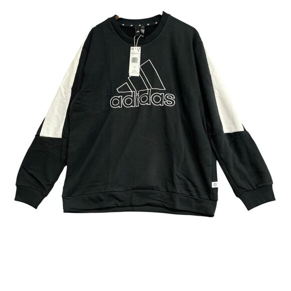 NEW Adidas Men's XL Black White Embroidered Logo Sweatshirt Crewneck - Picture 2 of 11